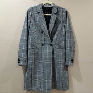 Banana Republic Women Size 2 Black White Gray Plaid Double Breasted blazer New